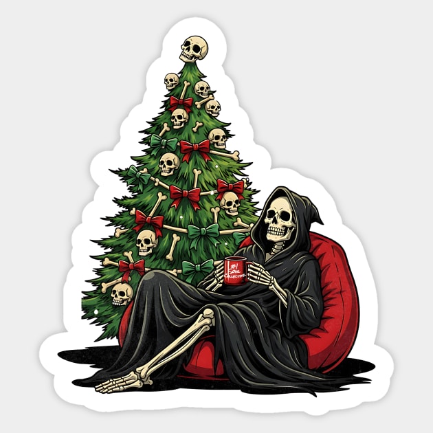 Grim Reaper Christmas Tree Soul Collector Sticker by Designed By Marty